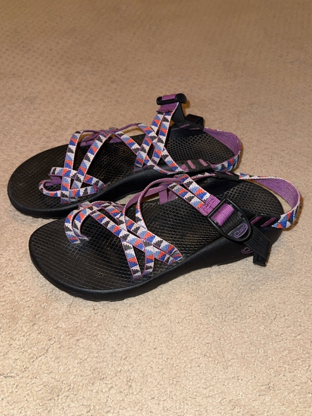 Chaco Women's Black Sandals with Purple and Multi-Color Straps
